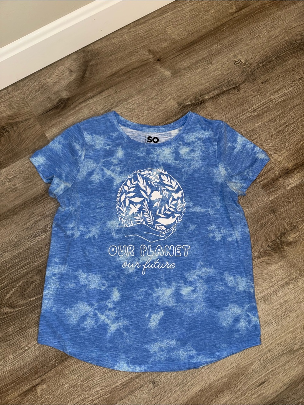 SO Blue Tie-Dye Short Sleeve Tee with White Nature Graphic